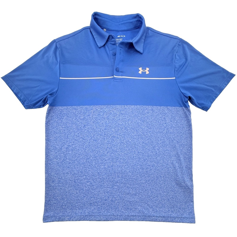 Under Armour Playoff Polo Shirt Mens M Blue Golf Performance Loose Fit